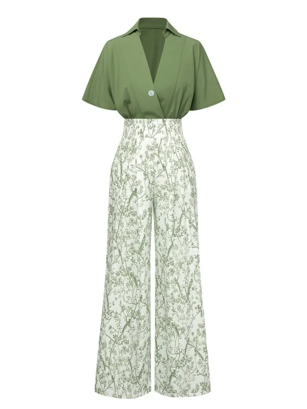 2PCS 1930s Dolman Sleeve Lapel Blouse & Floral Pants sold by Retro Stage