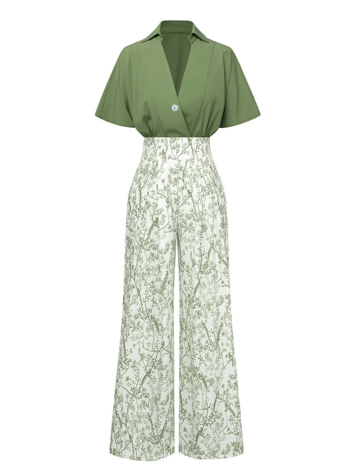 2PCS 1930s Dolman Sleeve Lapel Blouse & Floral Pants sold by Retro Stage