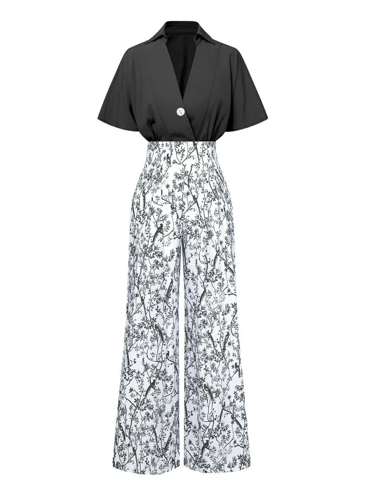 2PCS 1930s Dolman Sleeve Lapel Blouse & Floral Pants sold by Retro Stage product image thumbnail 3