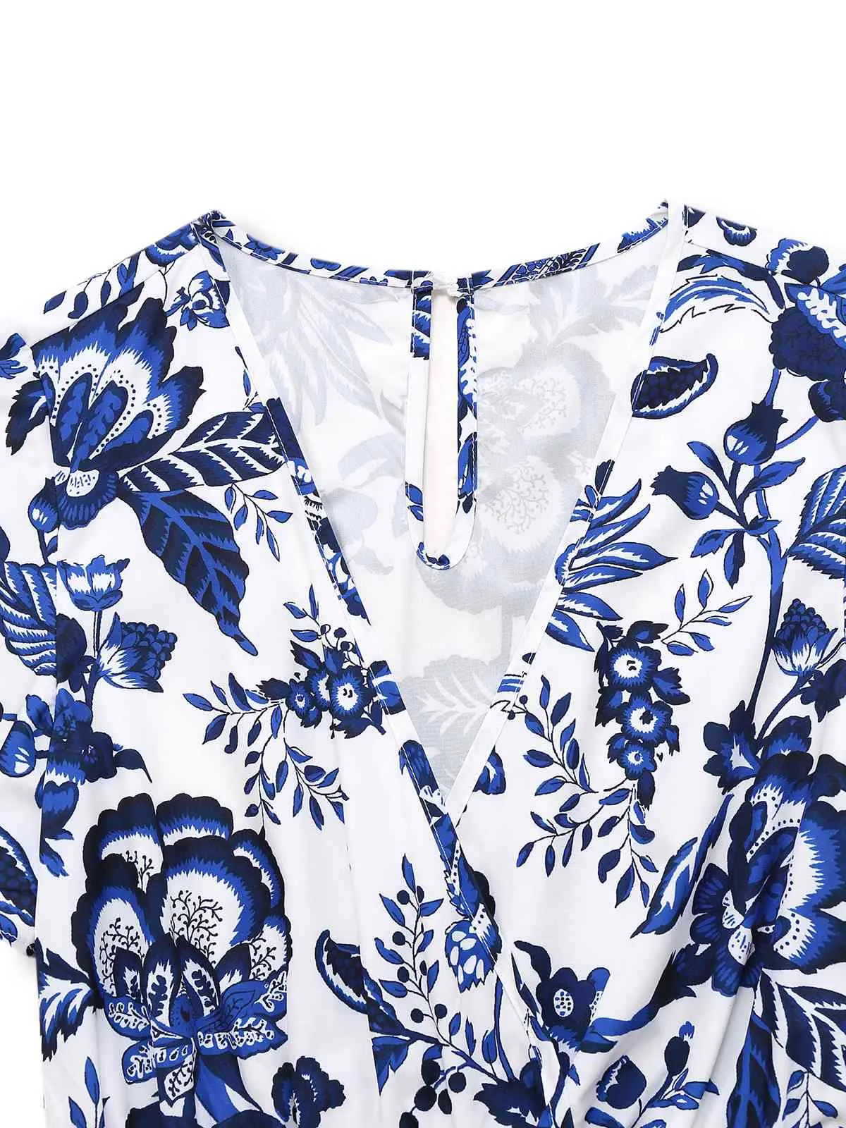 Blue 1950s Blue-White-Porcelain Floral Belted Romper sold by Retro Stage product image thumbnail 3