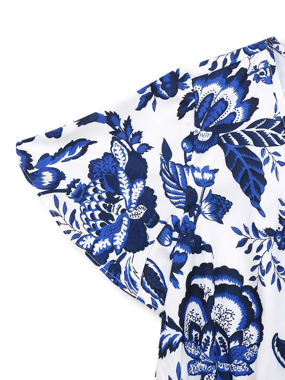 Blue 1950s Blue-White-Porcelain Floral Belted Romper sold by Retro Stage product image thumbnail 4