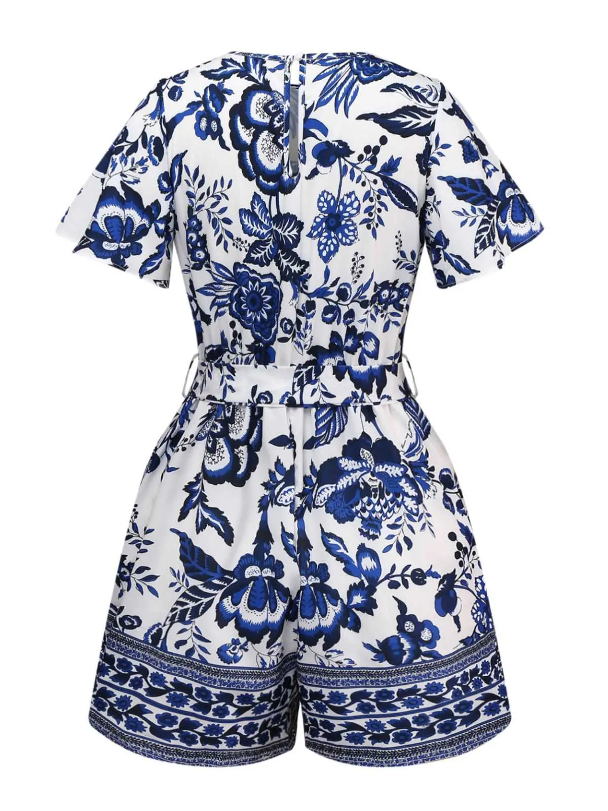 Blue 1950s Blue-White-Porcelain Floral Belted Romper sold by Retro Stage product image thumbnail 2