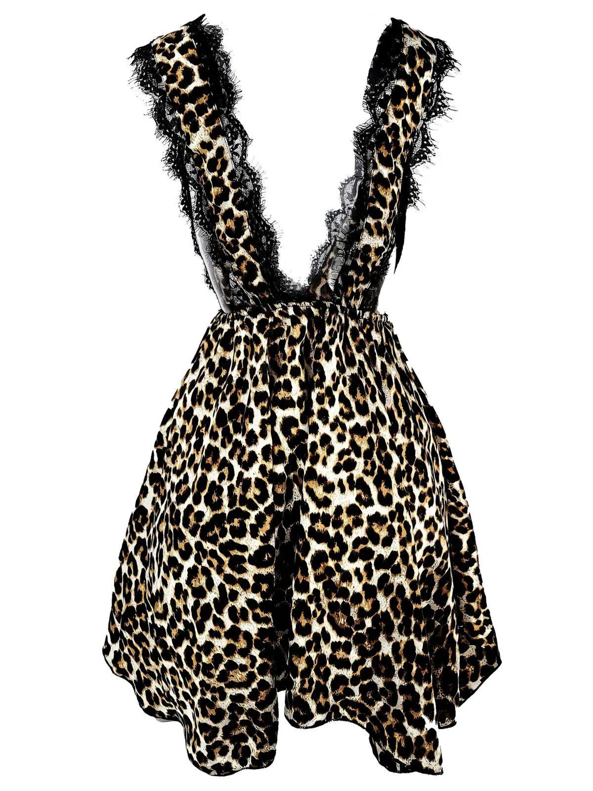 1940s Lace Trim Leopard Print Satin Deep V Nightgown sold by Retro Stage product image thumbnail 2