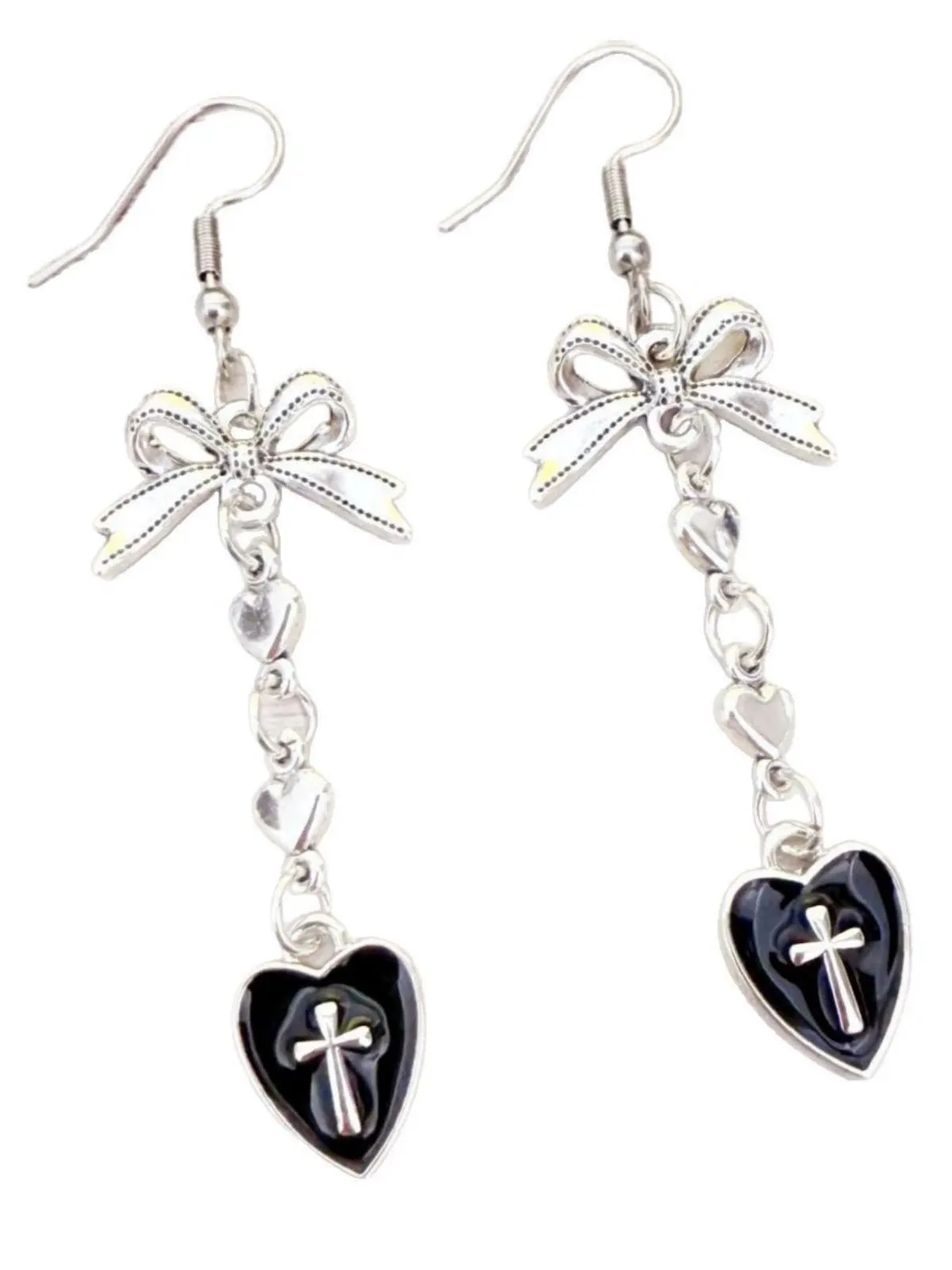 Vintage Gothic Cross Heart Bowknot Dangle Earrings sold by Retro Stage