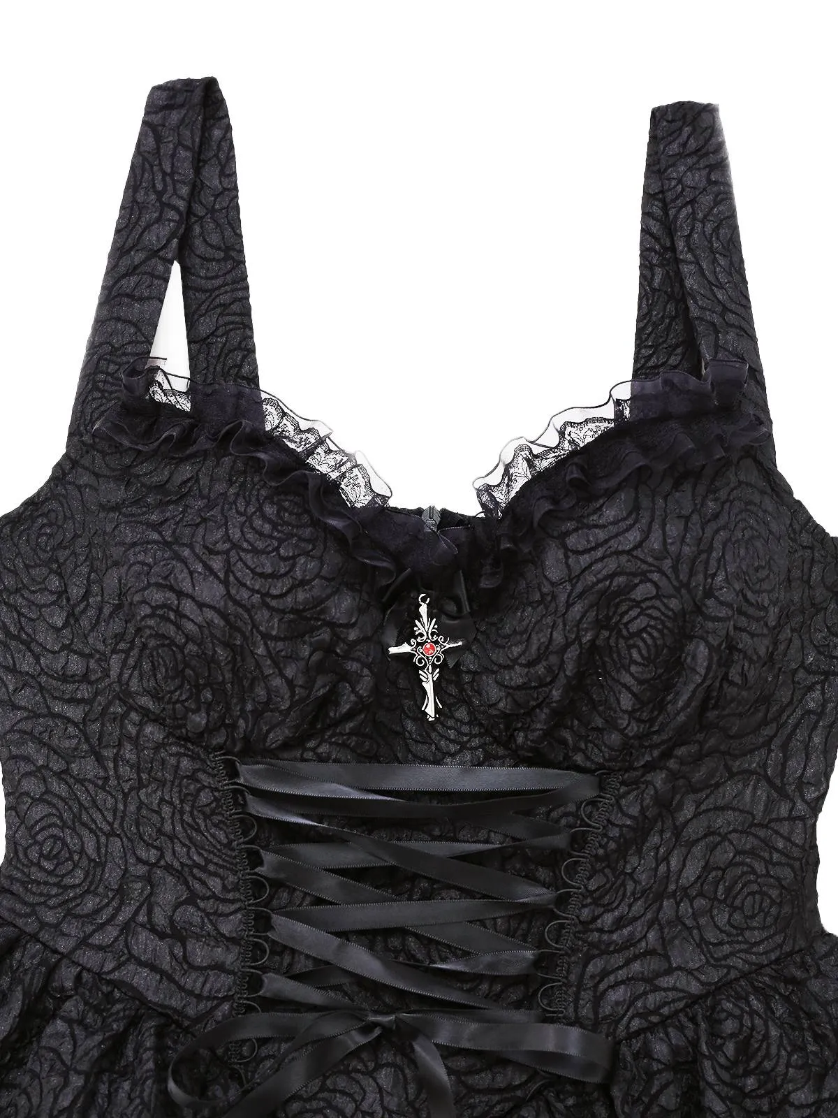 Black 1950s Gothic Lace Panel Bow Tie Lace-up Dress sold by Retro Stage product image thumbnail 3