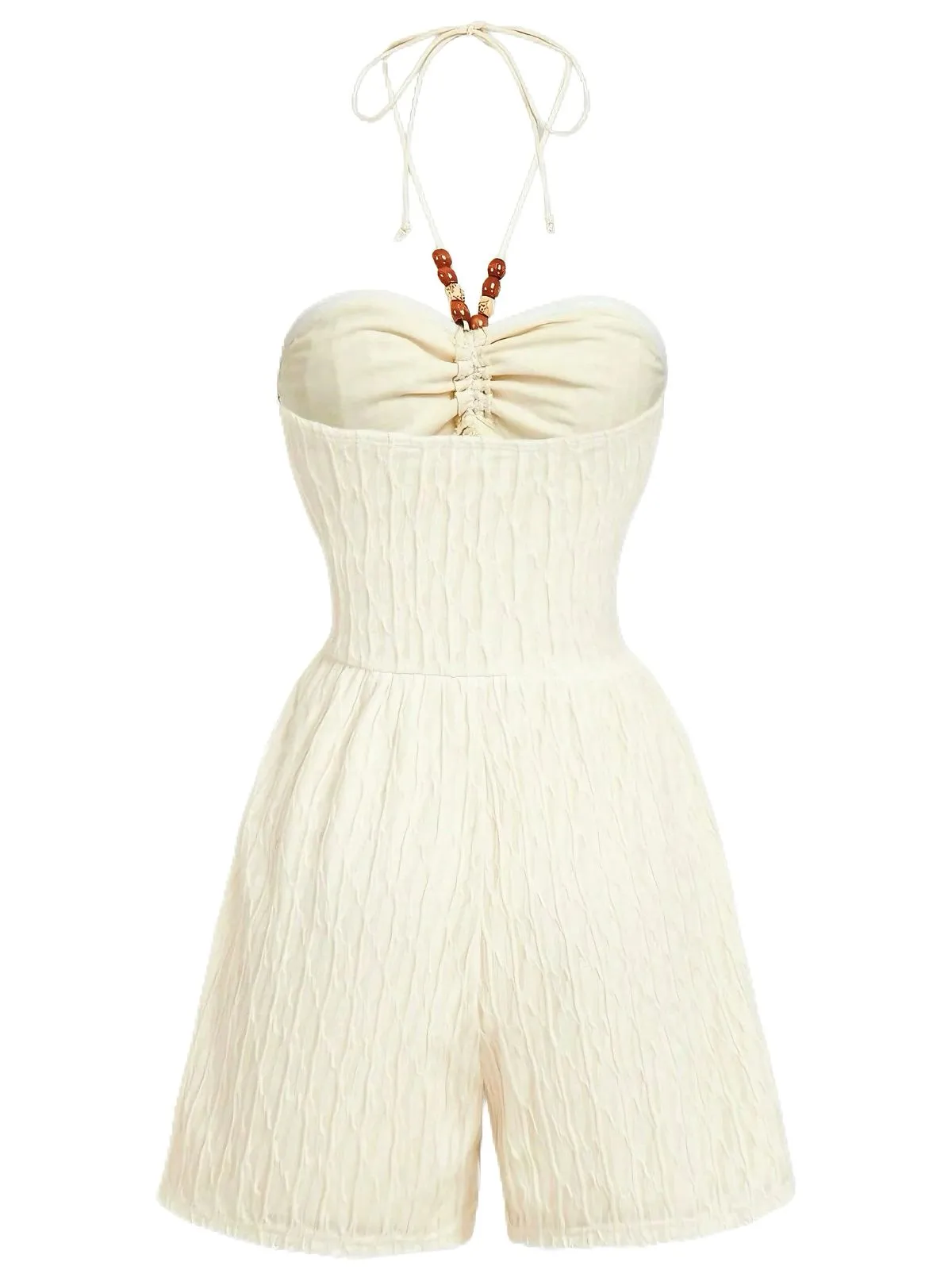 Beige 1940s Beaded Ruched Halter Waist Romper sold by Retro Stage product image thumbnail 2