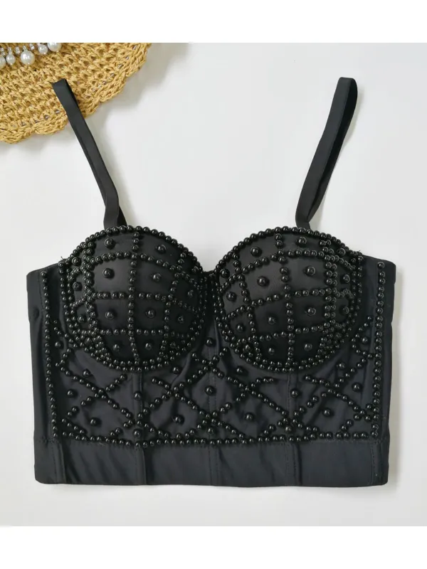 1980s Pearl Solid Fishbone Camisole Corset sold by Retro Stage