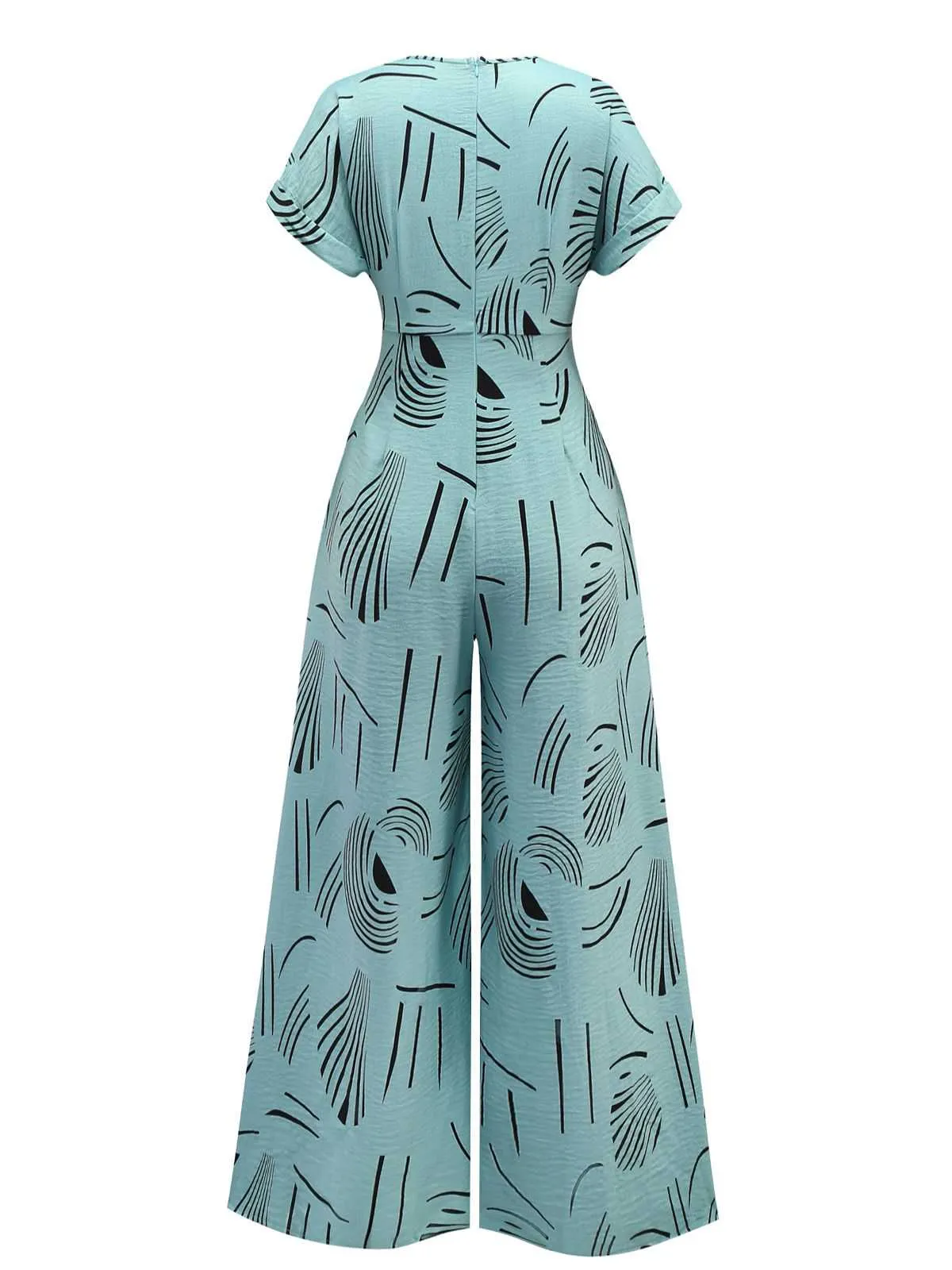 1970s V-Neck Abstract Line Wide-Leg Jumpsuit sold by Retro Stage product image thumbnail 2