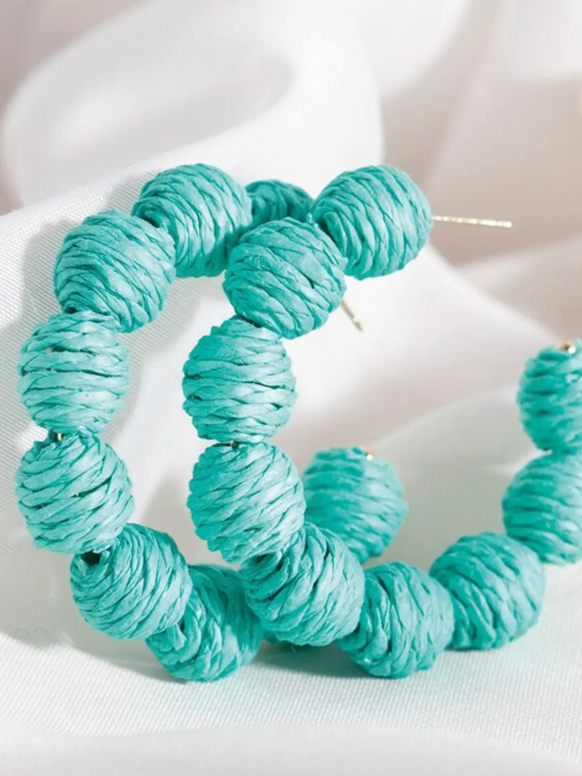 Chunky Braided Raffia Ball C-Hoop Earrings sold by Retro Stage product image thumbnail 3