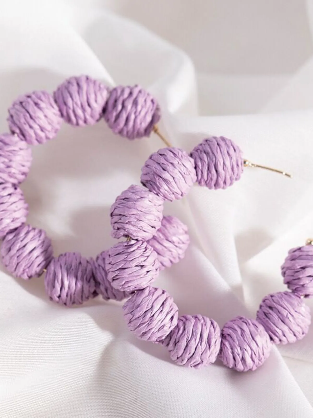 Chunky Braided Raffia Ball C-Hoop Earrings sold by Retro Stage product image thumbnail 2