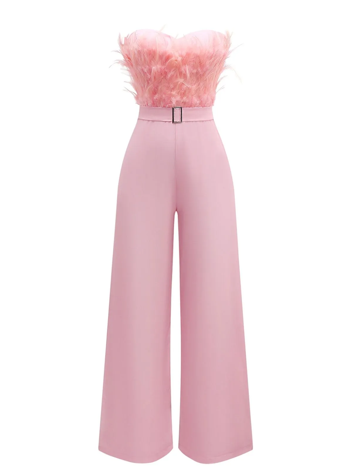1970s Strapless Feather Solid Jumpsuit sold by Retro Stage