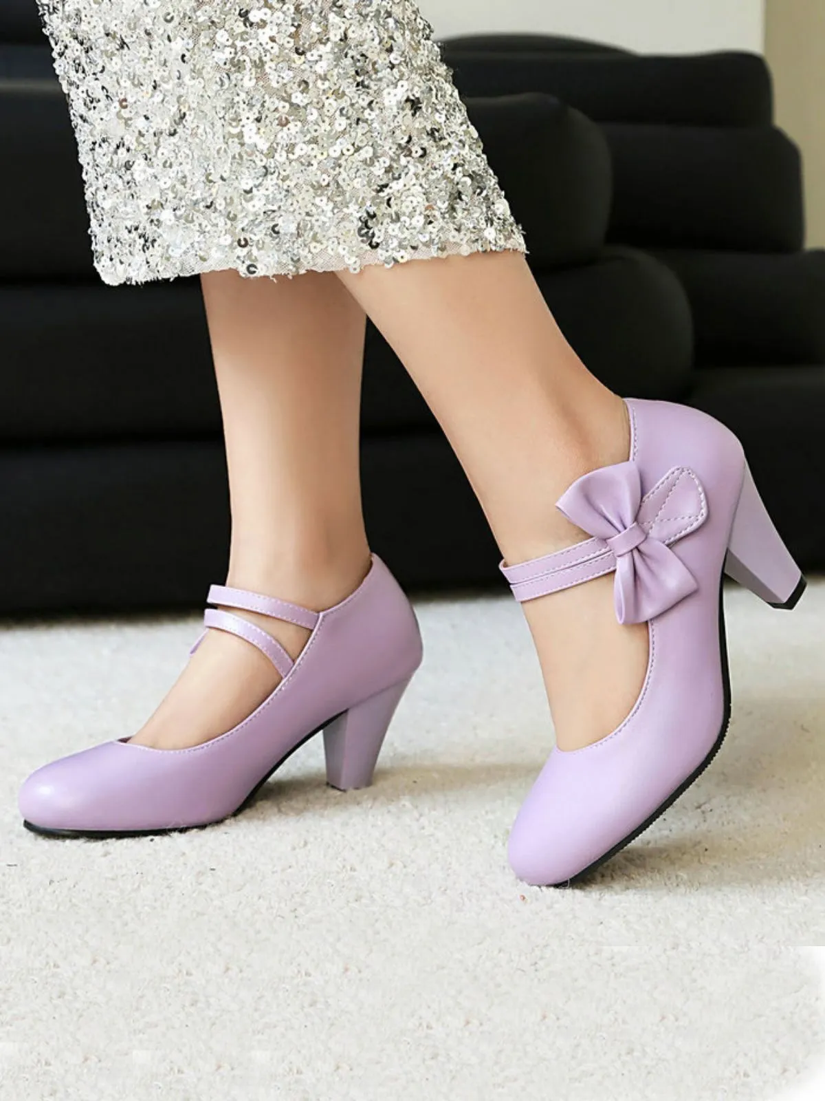 Vintage Bow Strap Solid Leather High Heel Shoes sold by Retro Stage product image thumbnail 4