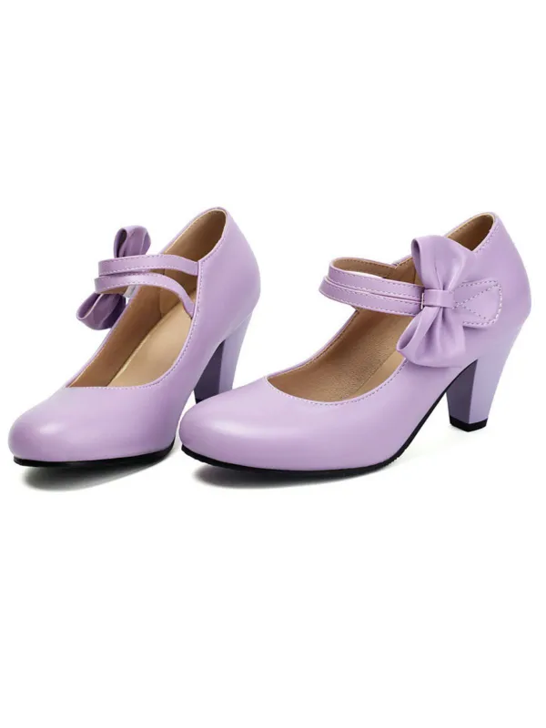Vintage Bow Strap Solid Leather High Heel Shoes sold by Retro Stage
