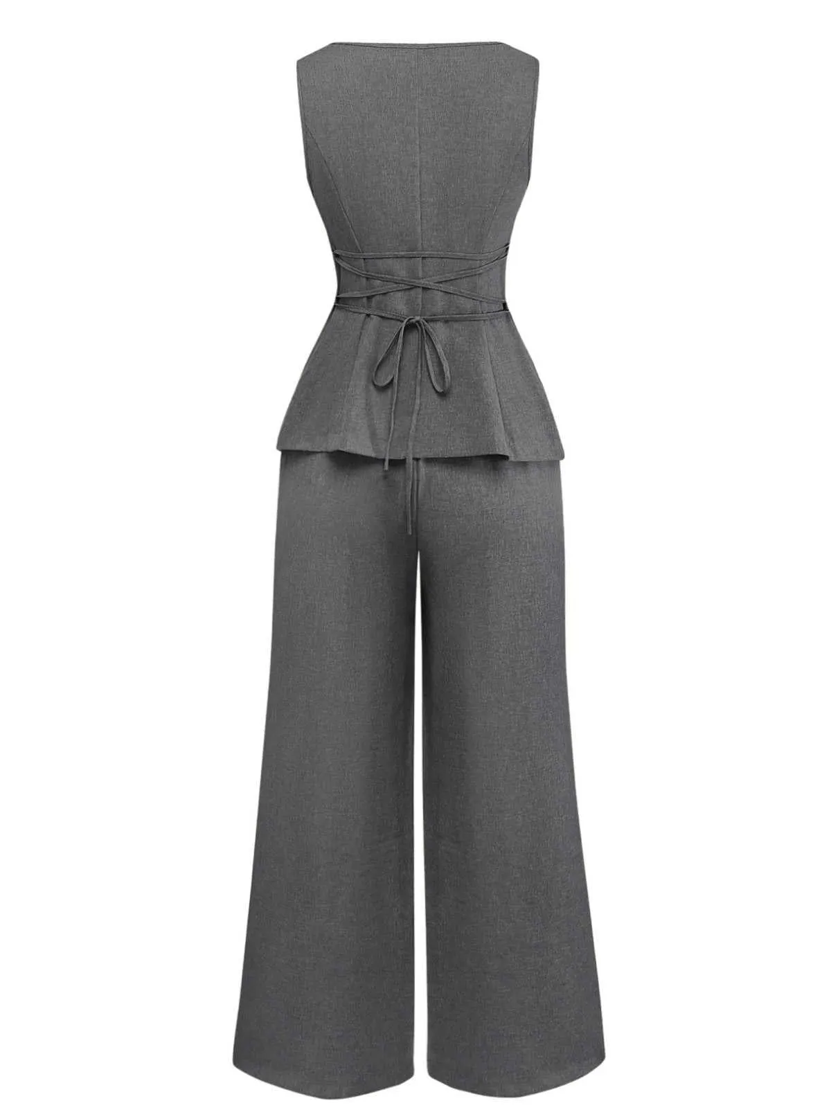 2PCS Solid 1940s Sleeveless Top & Wide-Leg Pants sold by Retro Stage product image thumbnail 2