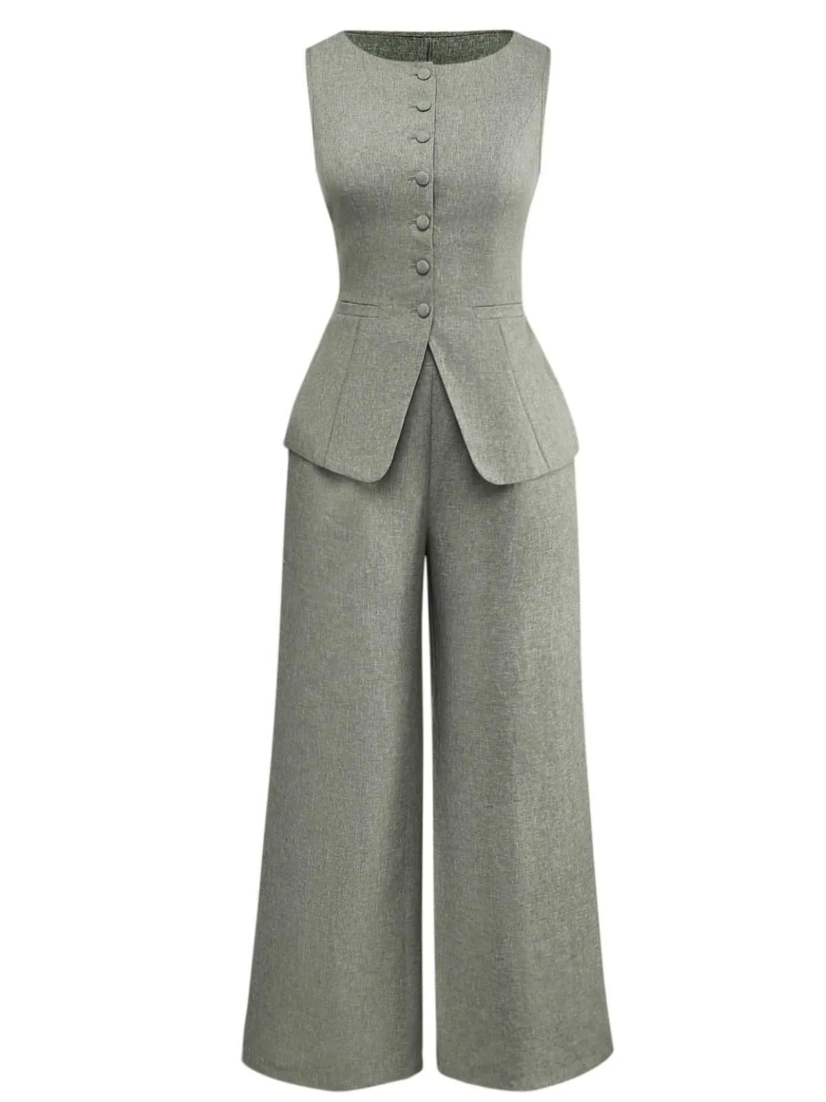 2PCS Solid 1940s Sleeveless Top & Wide-Leg Pants sold by Retro Stage product image thumbnail 3