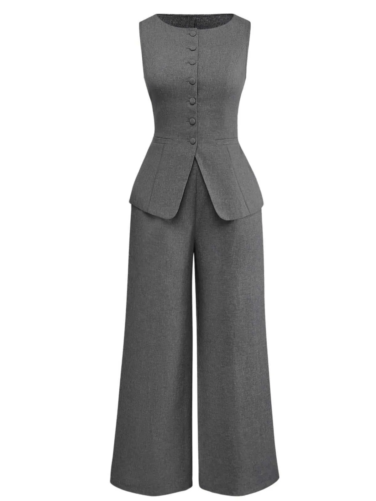 2PCS Solid 1940s Sleeveless Top & Wide-Leg Pants sold by Retro Stage