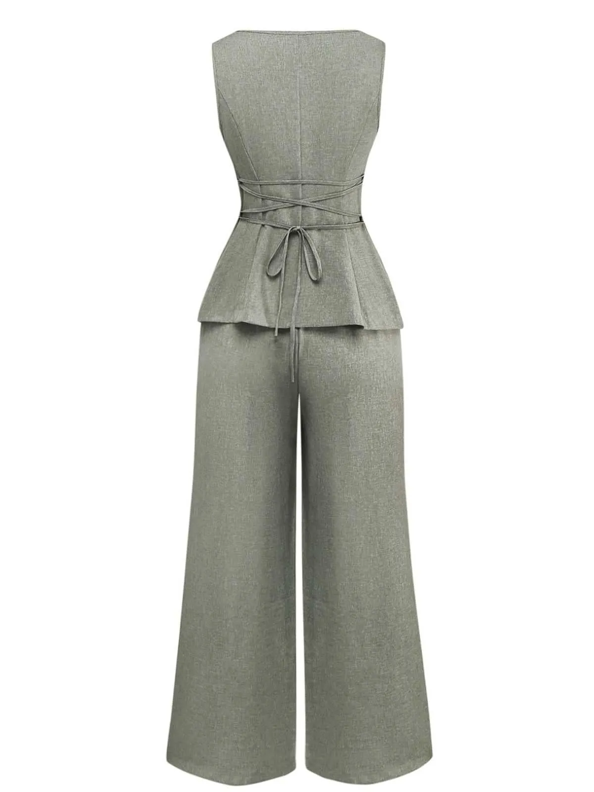 2PCS Solid 1940s Sleeveless Top & Wide-Leg Pants sold by Retro Stage product image thumbnail 4