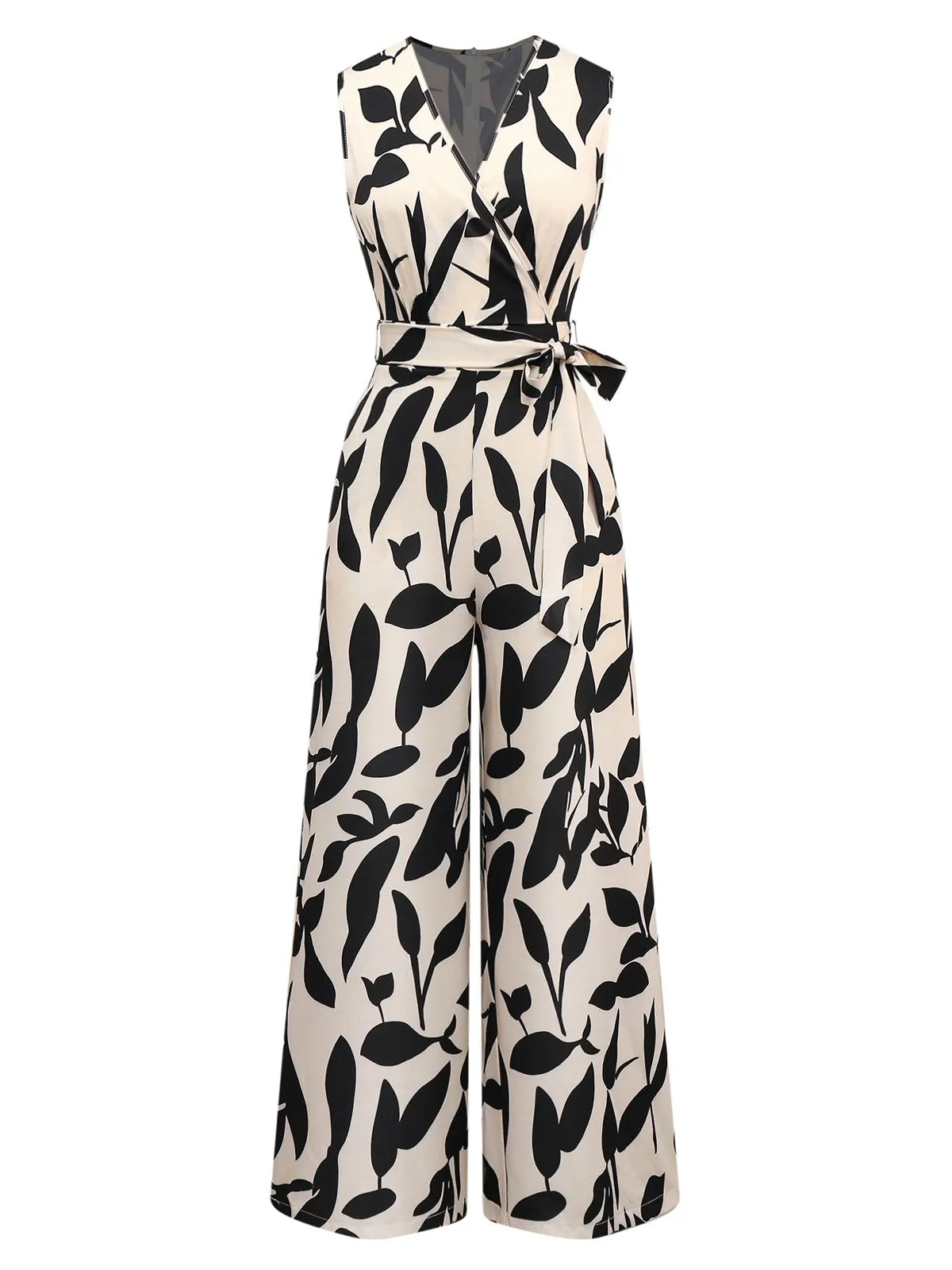 Beige 1930s Surplice Leaves Silhouette Jumpsuit sold by Retro Stage