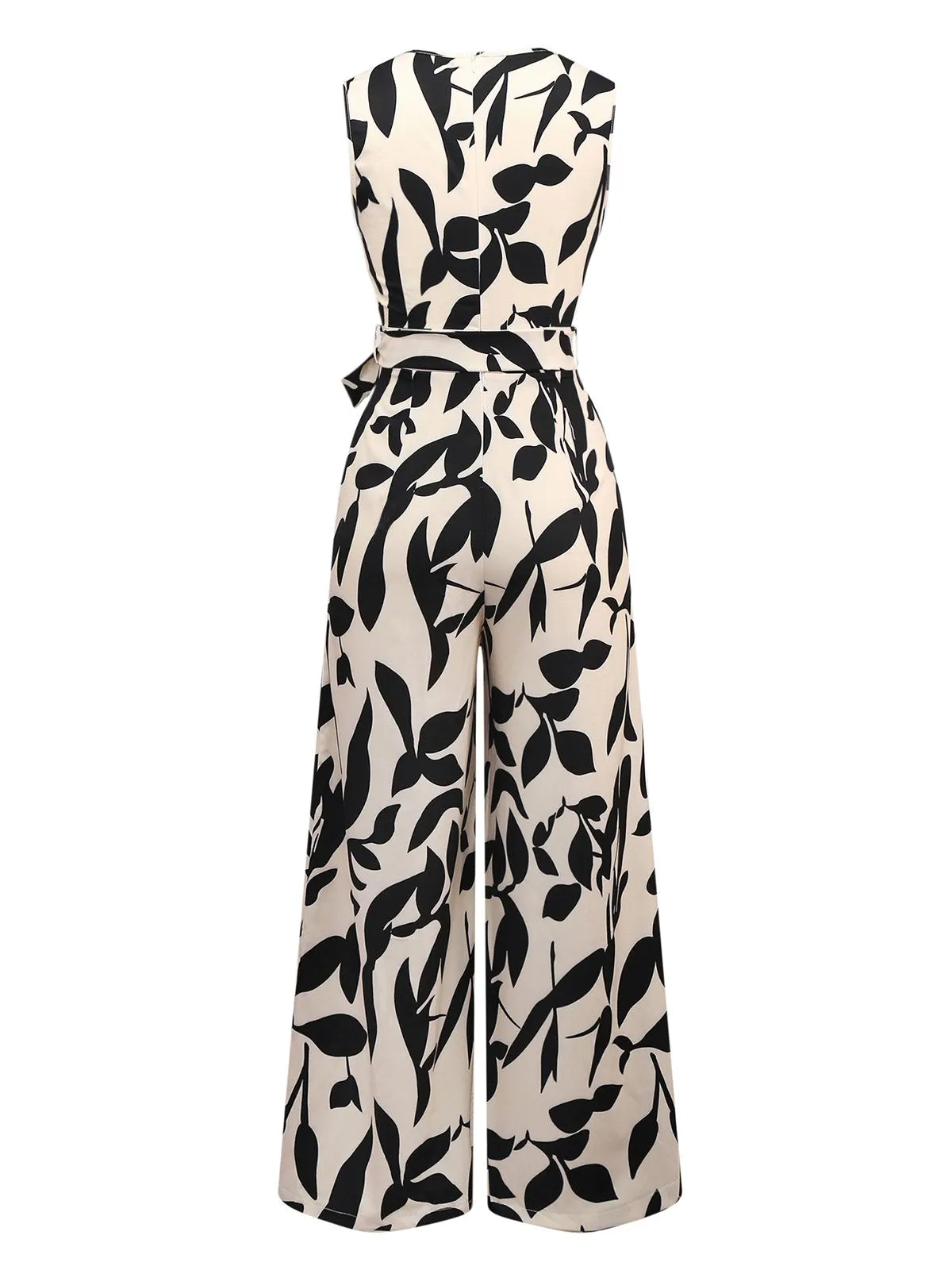 Beige 1930s Surplice Leaves Silhouette Jumpsuit sold by Retro Stage product image thumbnail 2