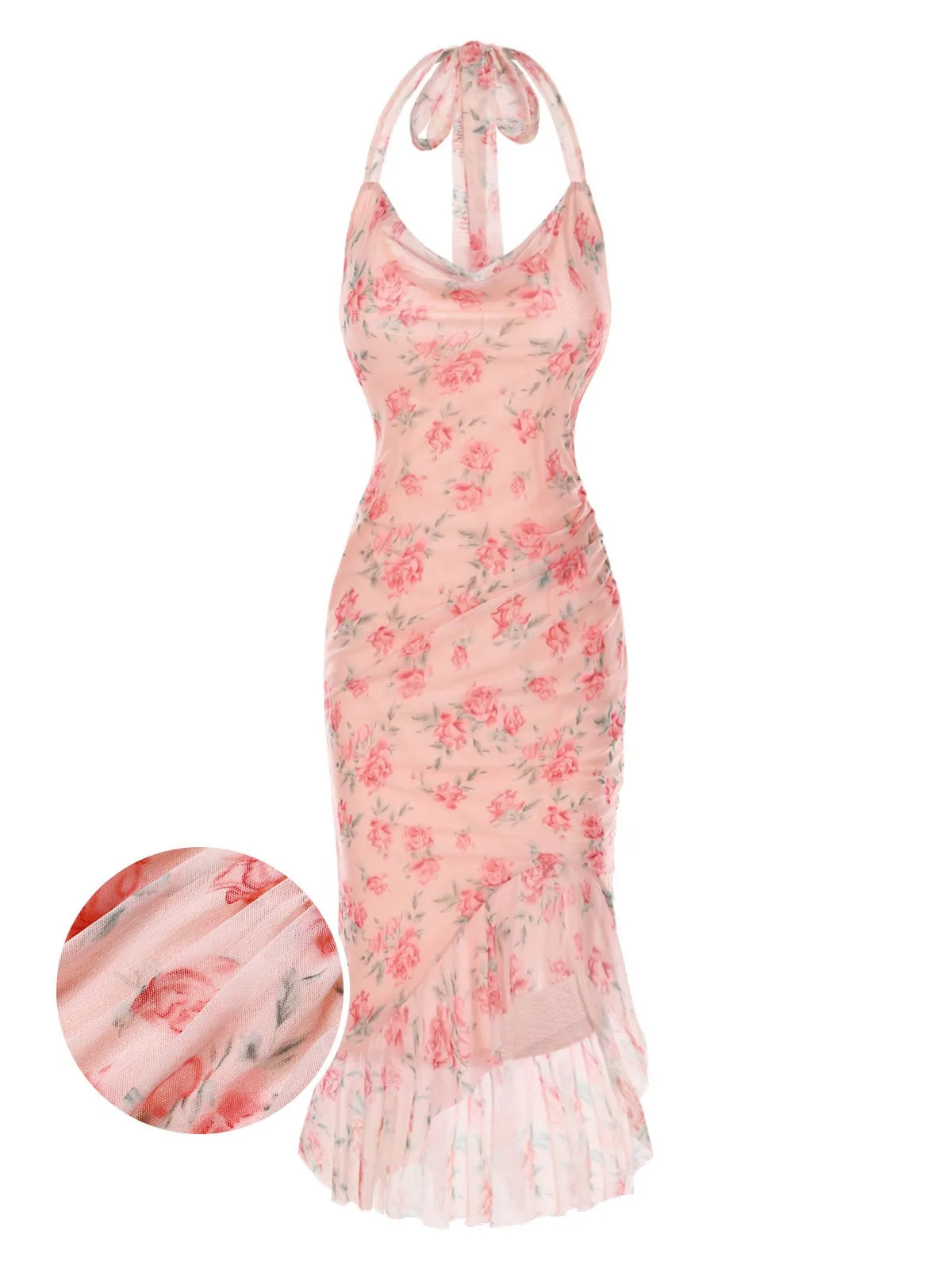 Pink 1930s Rose Silk Mesh Mermaid Dress sold by Retro Stage product image thumbnail 3
