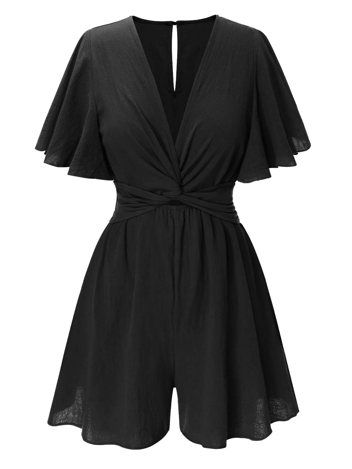 1950s Solid V-Neck Cotton Flounce Sleeve Romper sold by Retro Stage product image thumbnail 2