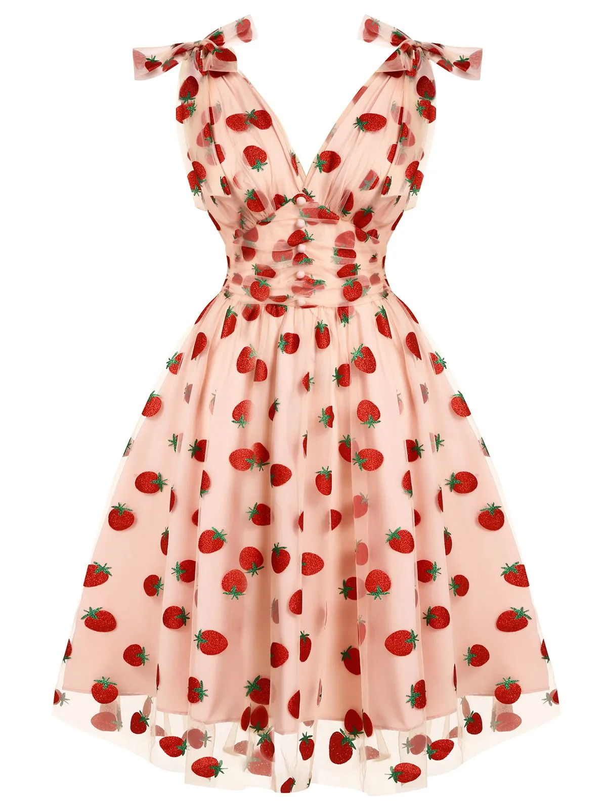 Pink 1950s Strawberry Mesh Swing Dress sold by Retro Stage product image thumbnail 3