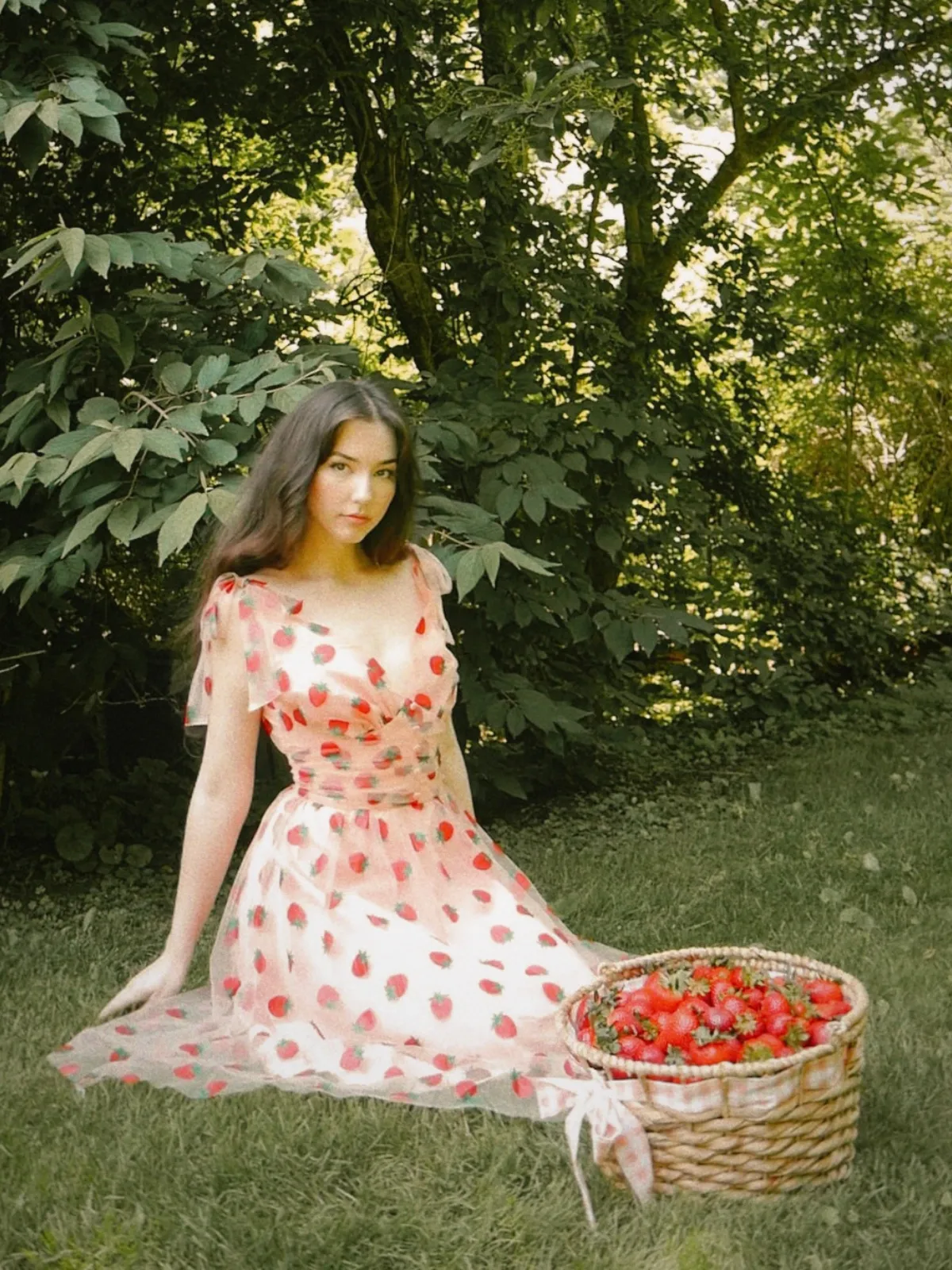 Pink 1950s Strawberry Mesh Swing Dress sold by Retro Stage