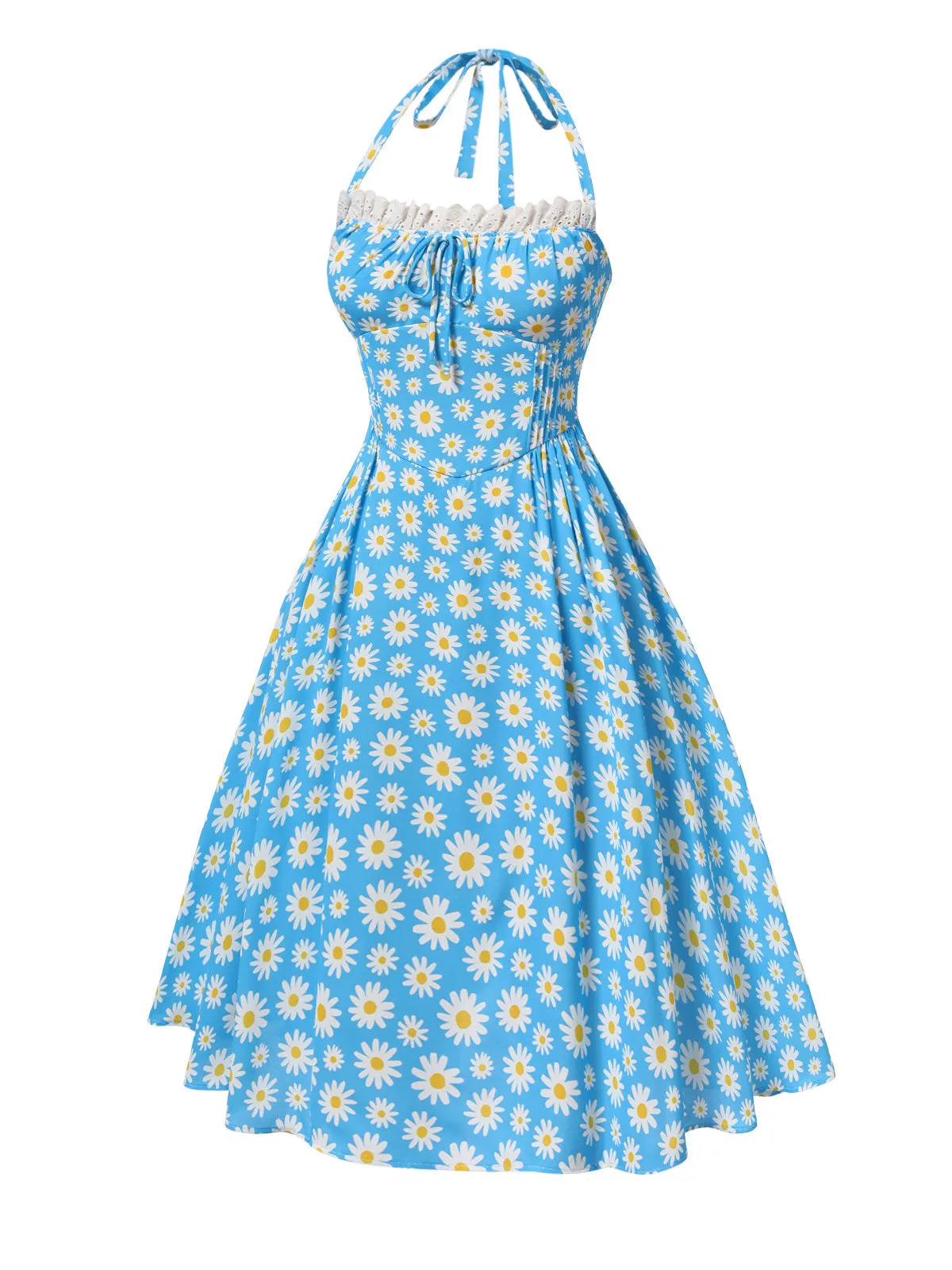 Blue 1950s Halter Lace Daisy Dress sold by Retro Stage product image thumbnail 4