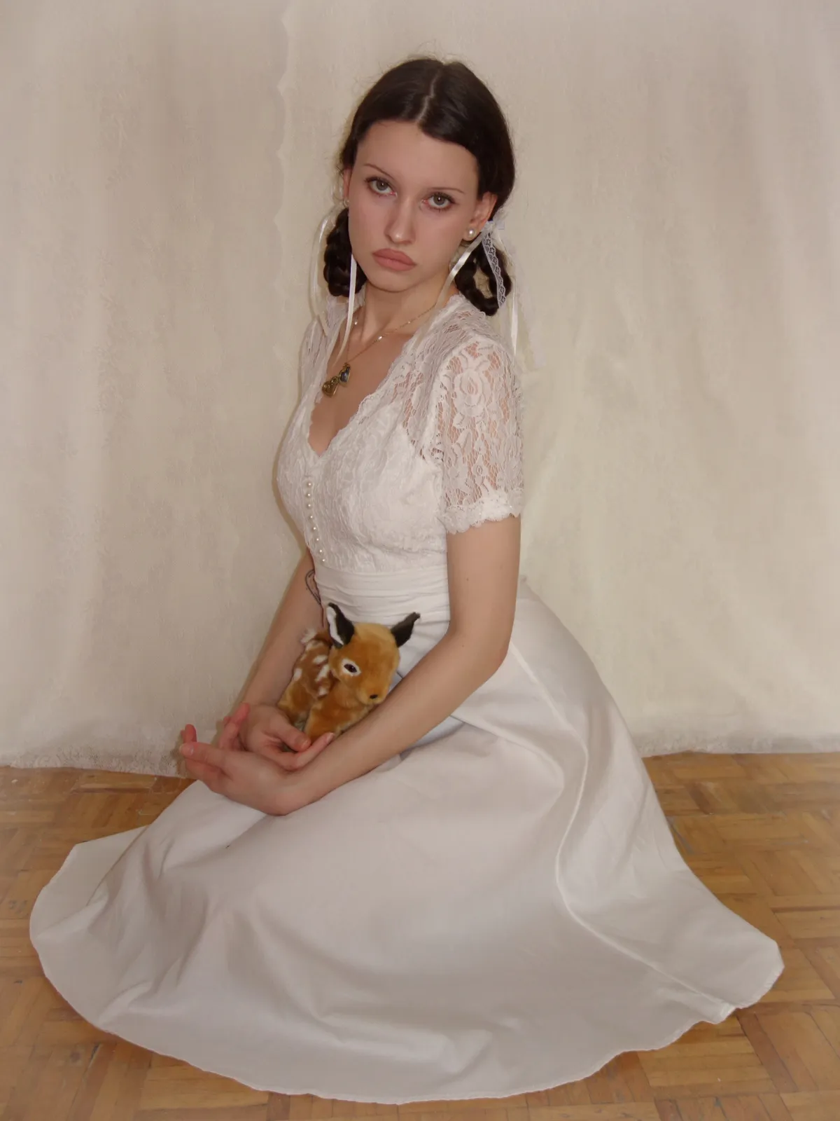 White 1940s V-Neck Lace Patchwork Dress sold by Retro Stage