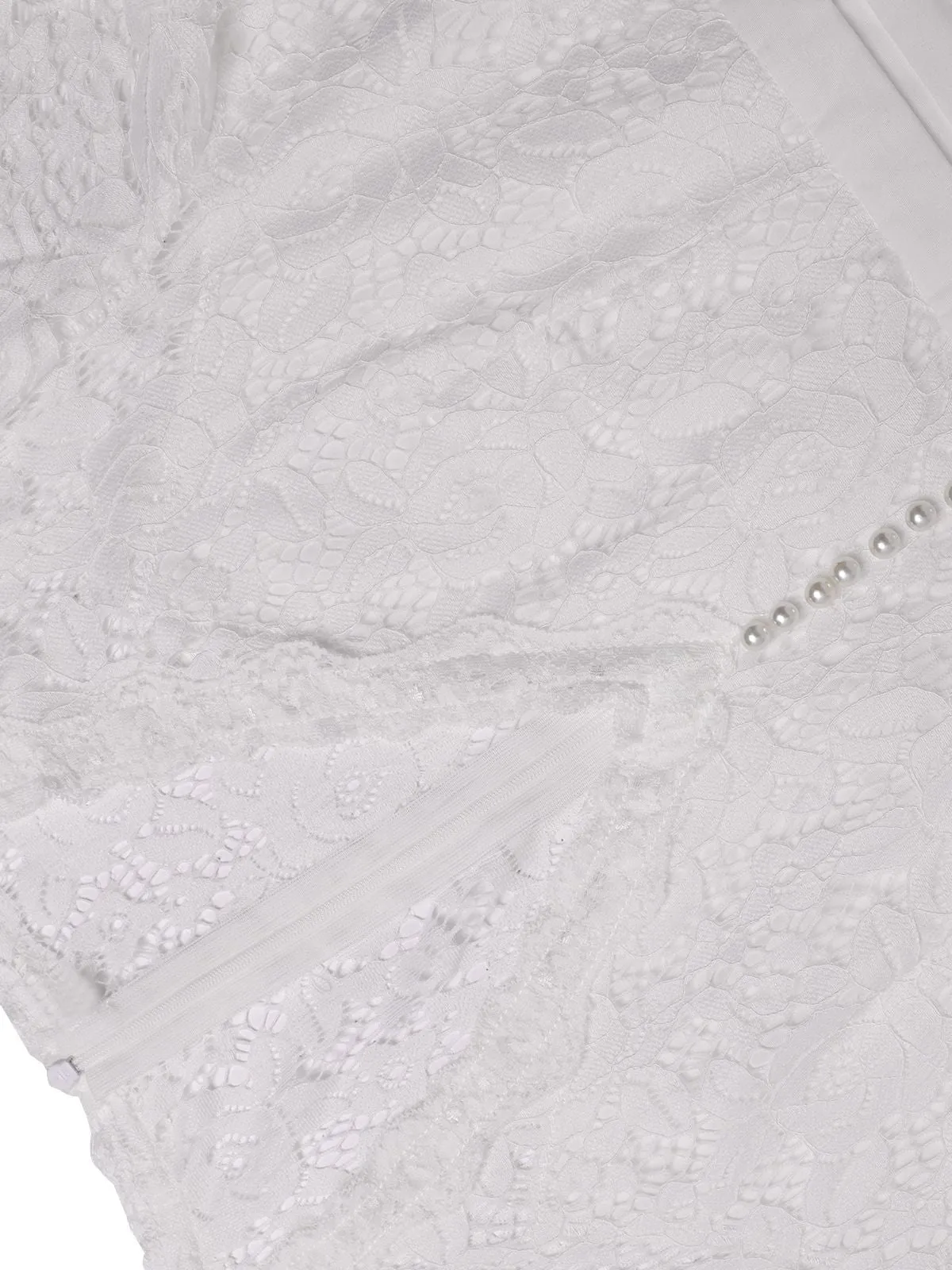 White 1940s V-Neck Lace Patchwork Dress sold by Retro Stage product image thumbnail 5