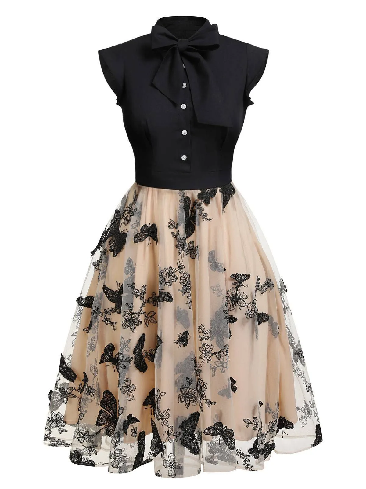 Black 1950s Butterfly Patchwork Vintage Dress sold by Retro Stage product image thumbnail 2