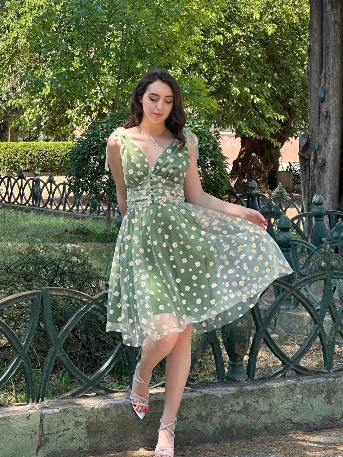 Green 1950s Daisy Mesh Swing Dress sold by Retro Stage