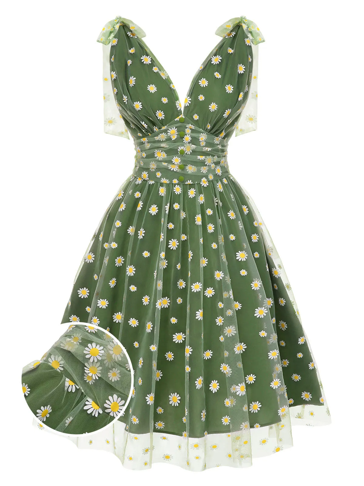 Green 1950s Daisy Mesh Swing Dress sold by Retro Stage product image thumbnail 2