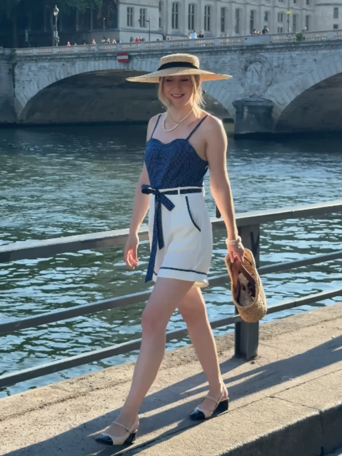 Blue 1940s Polka Dot Patchwork Suspender Romper sold by Retro Stage product image thumbnail 2