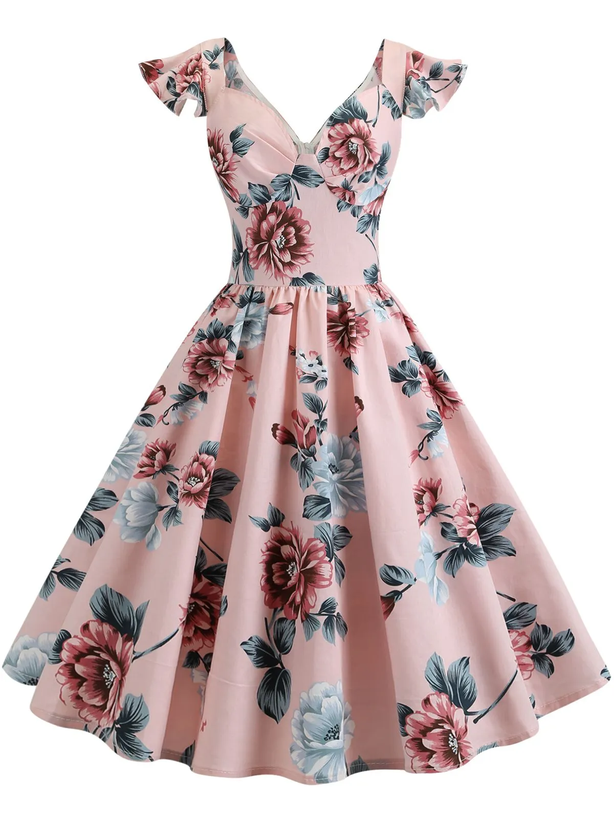 1950s Floral Flare Sleeve Swing Dress sold by Retro Stage product image thumbnail 2