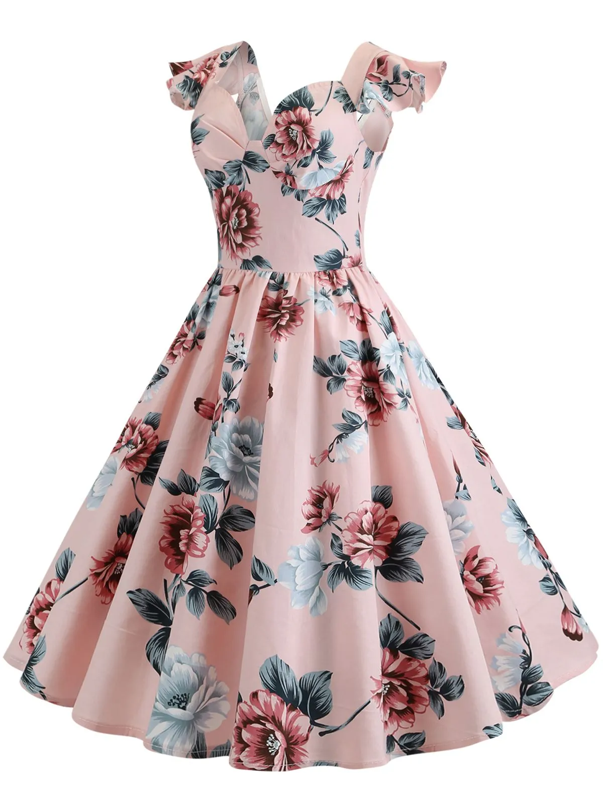 1950s Floral Flare Sleeve Swing Dress sold by Retro Stage product image thumbnail 3