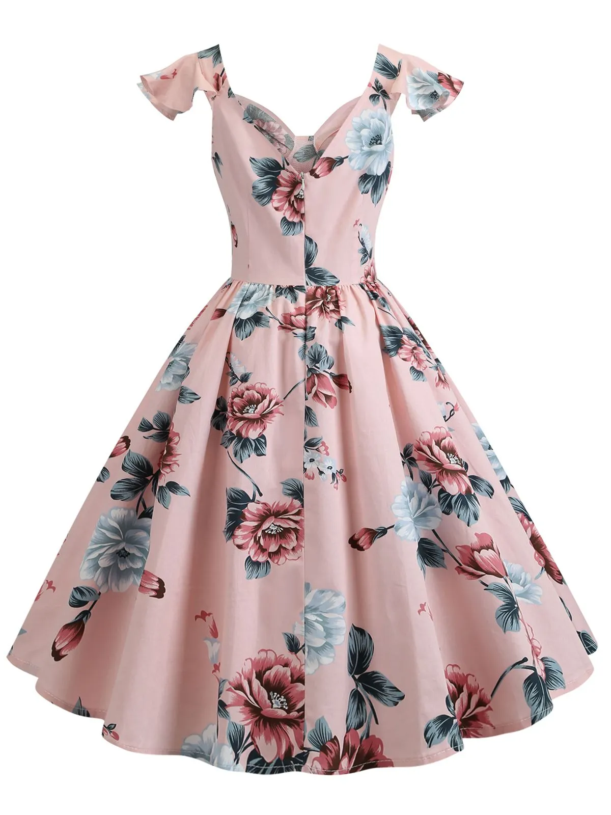 1950s Floral Flare Sleeve Swing Dress sold by Retro Stage product image thumbnail 4