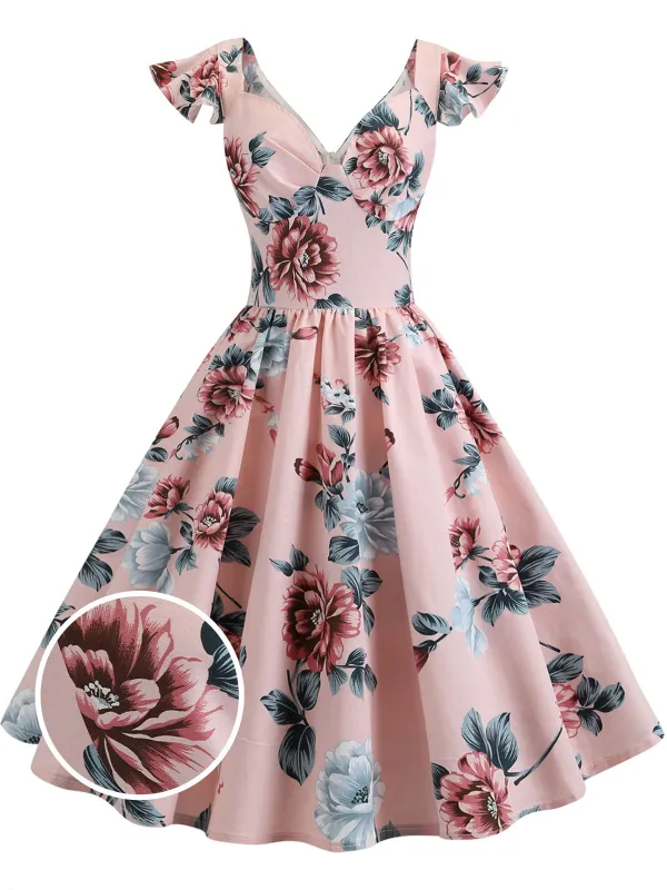 1950s Floral Flare Sleeve Swing Dress sold by Retro Stage
