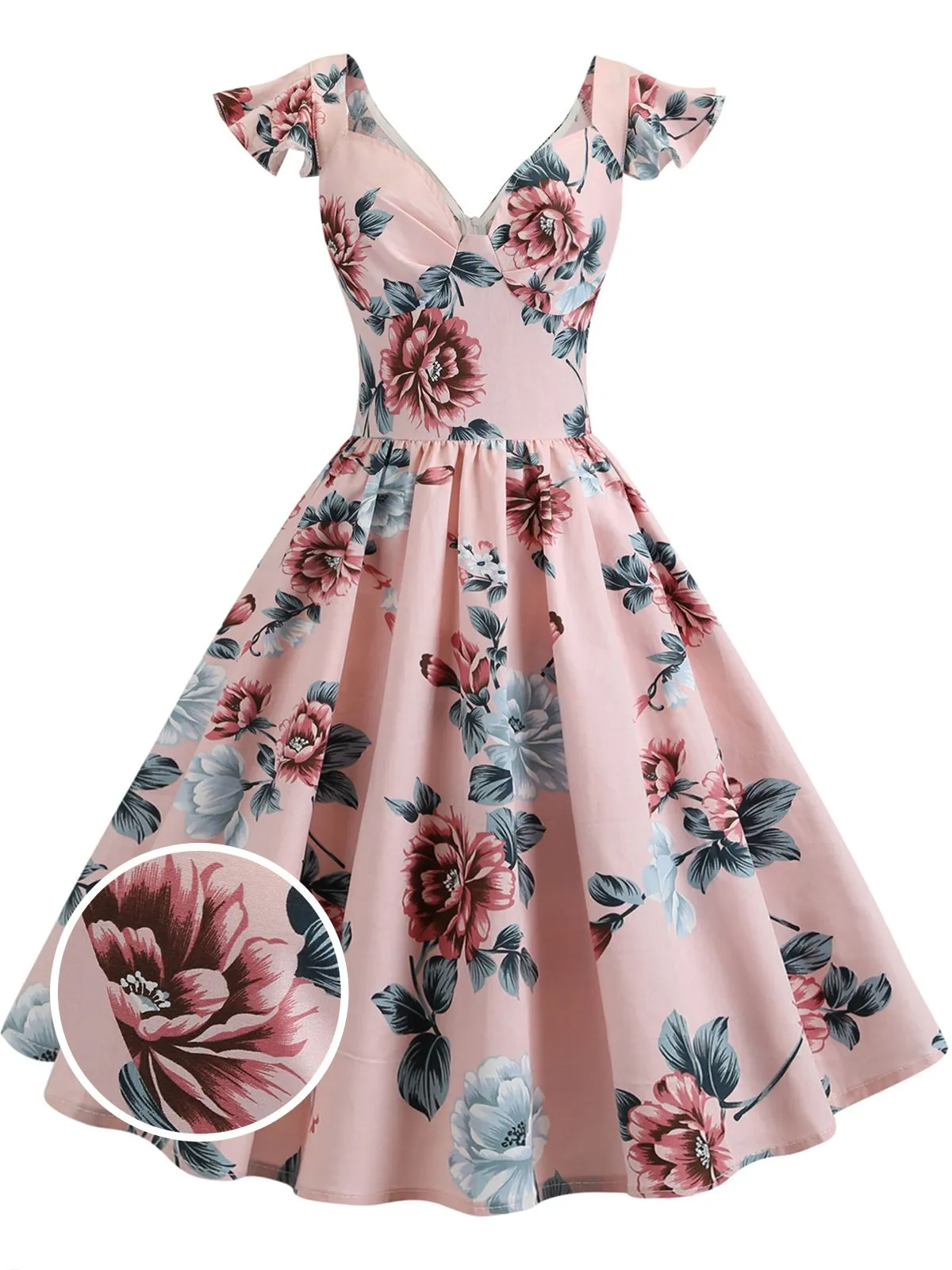 1950s Floral Flare Sleeve Swing Dress sold by Retro Stage