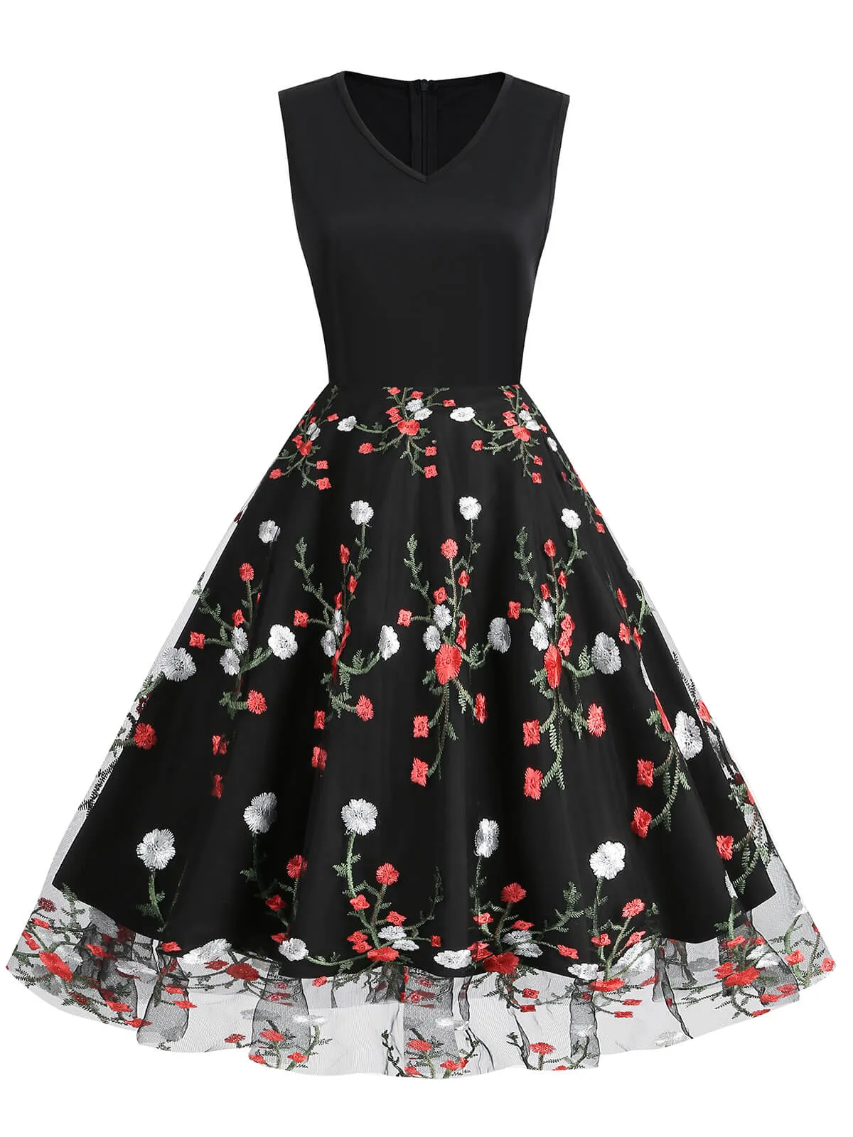 Black 1950s Floral Embroidered Patchwork Dress sold by Retro Stage product image thumbnail 2