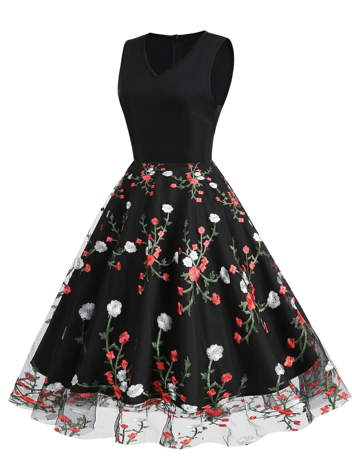 Black 1950s Floral Embroidered Patchwork Dress sold by Retro Stage product image thumbnail 3