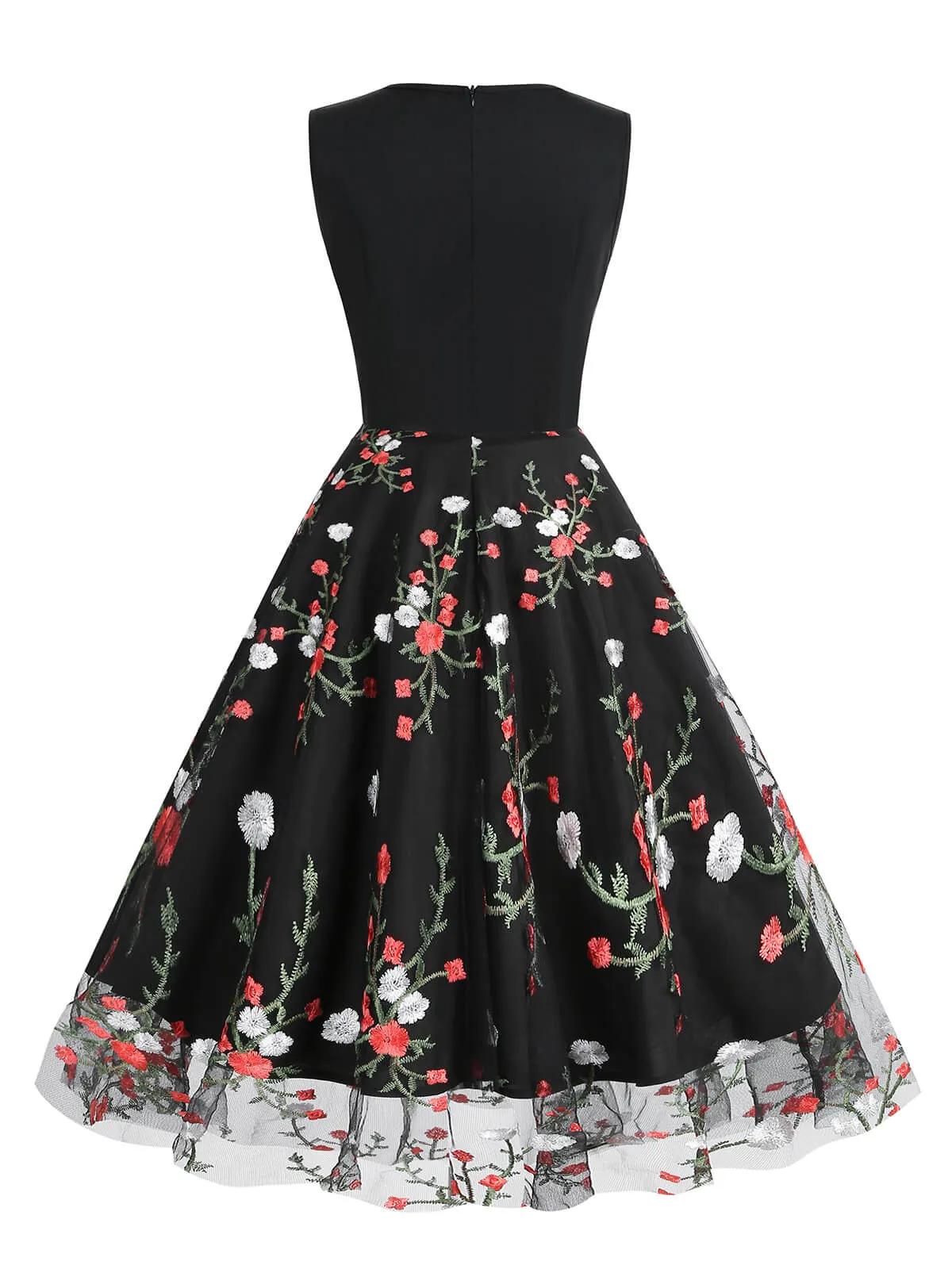 Black 1950s Floral Embroidered Patchwork Dress sold by Retro Stage product image thumbnail 4