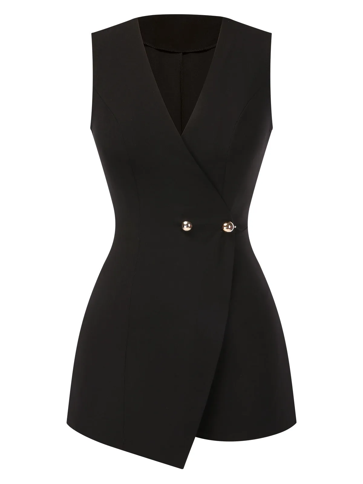 Black 1950s Surplice V-Neck Sleeveless Romper sold by Retro Stage