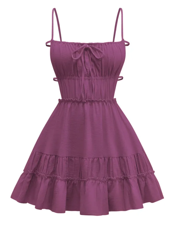 1950s Spaghetti Strap Lace-Up Backless Skater Dress sold by Retro Stage