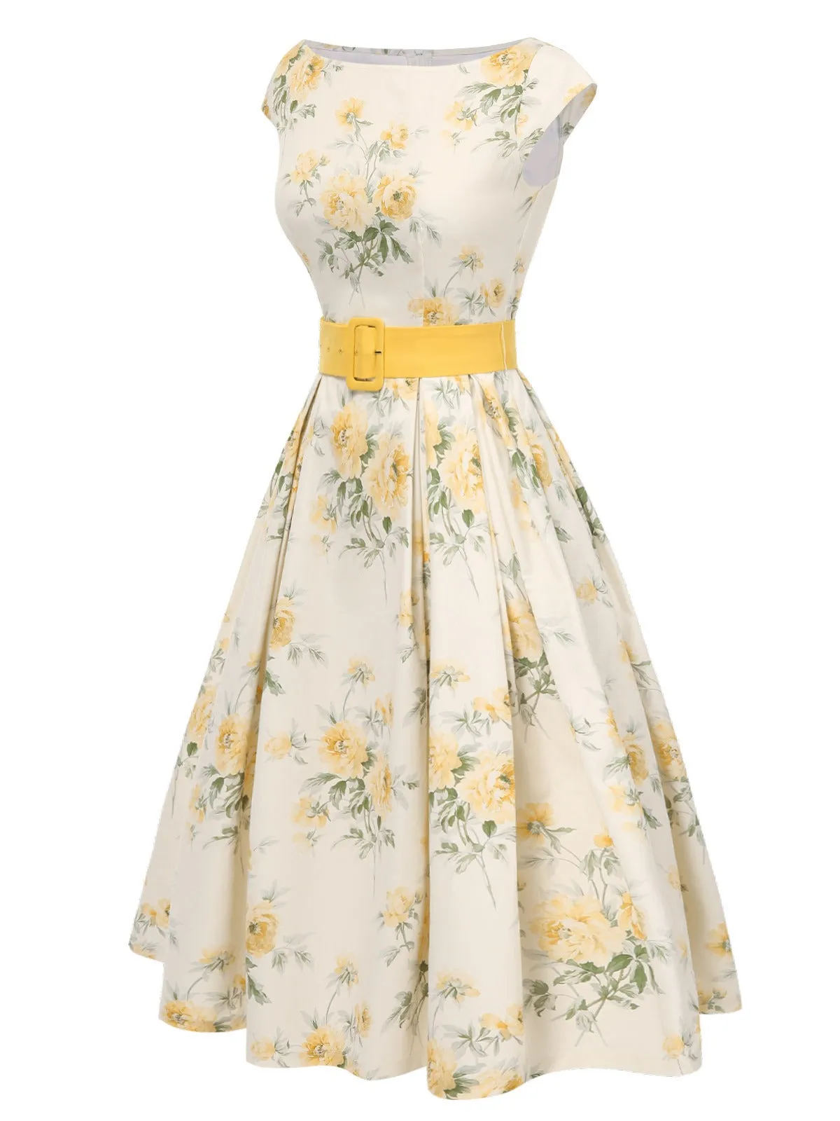 Yellow 1950s Boat Neck Antique Floral Dress sold by Retro Stage product image thumbnail 5