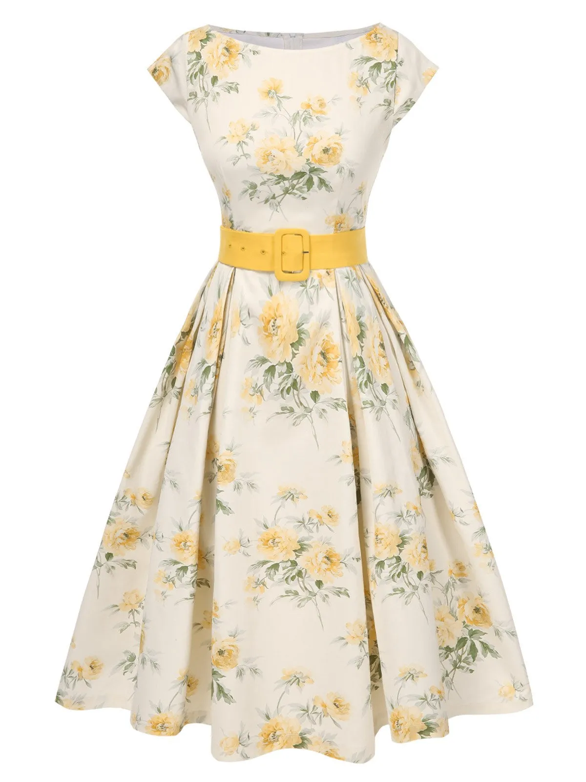 Yellow 1950s Boat Neck Antique Floral Dress sold by Retro Stage product image thumbnail 4