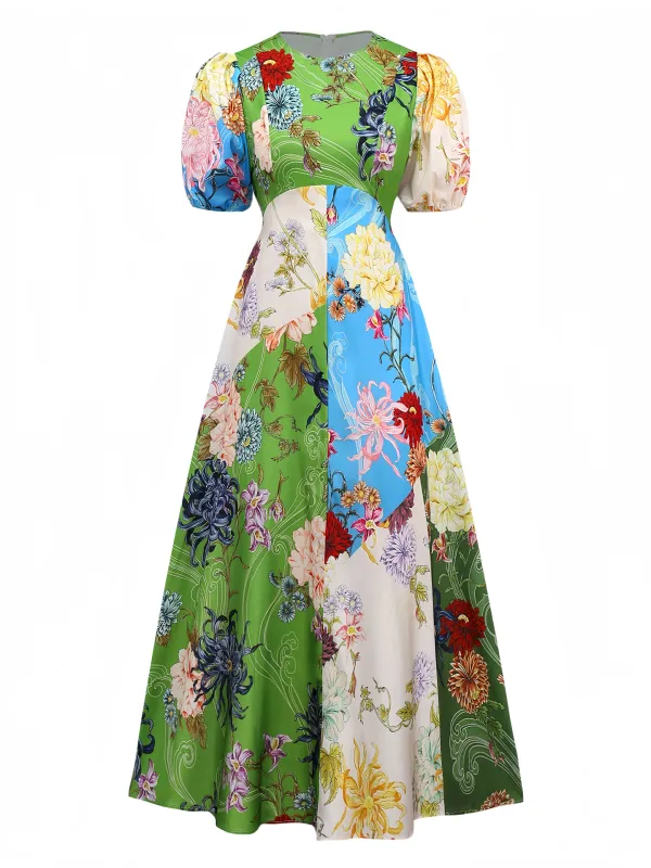 1940s Floral Doodle Puff Sleeve Dress sold by Retro Stage