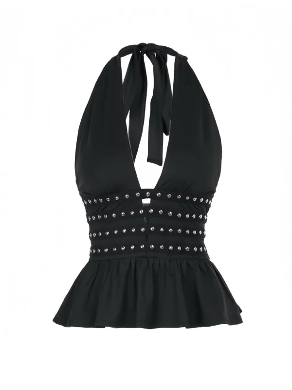 Black 1980s Punk Rhinestone Halter Top sold by Retro Stage