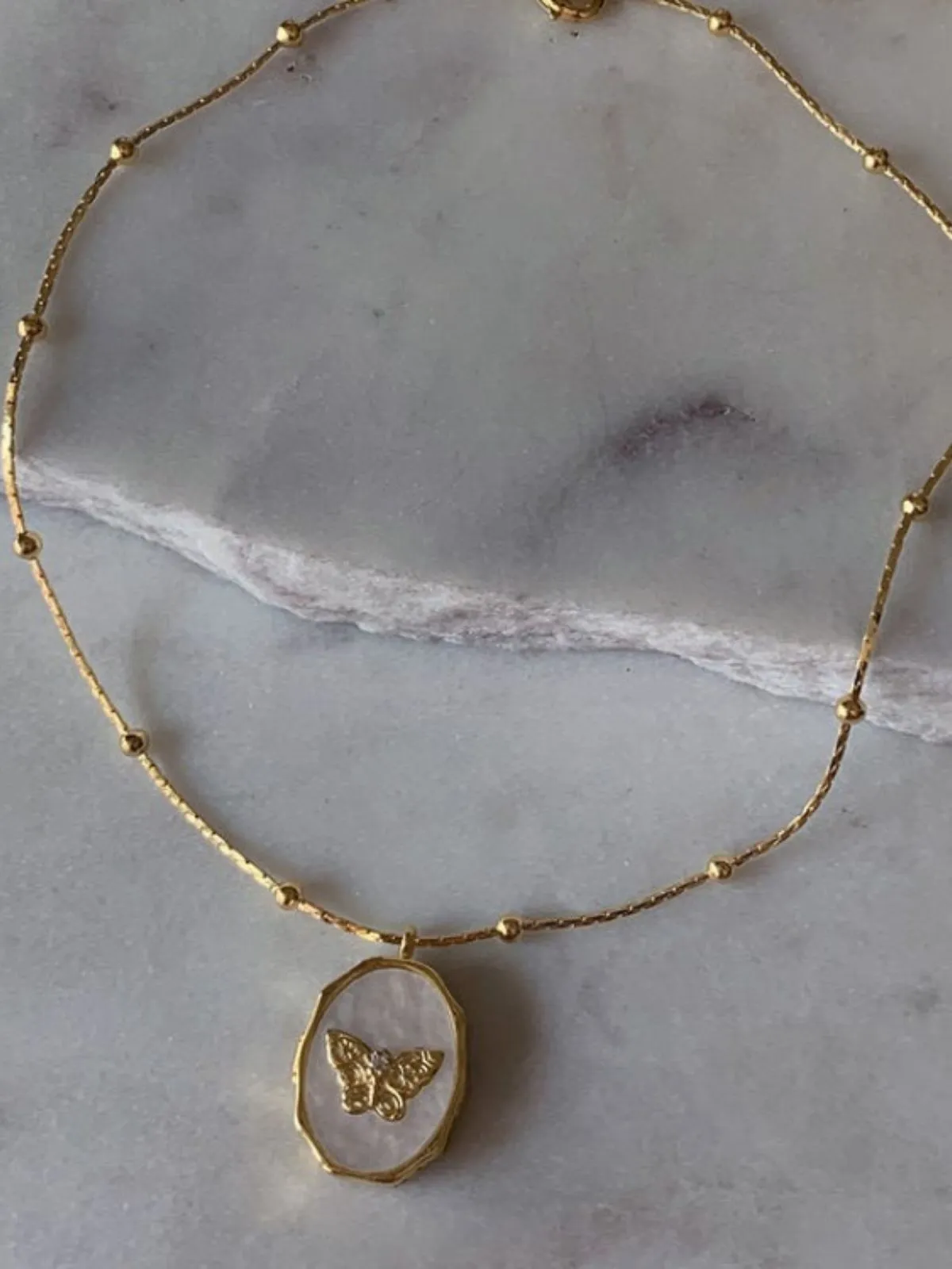 Vintage Butterfly Photo Frame Pendant Necklace sold by Retro Stage