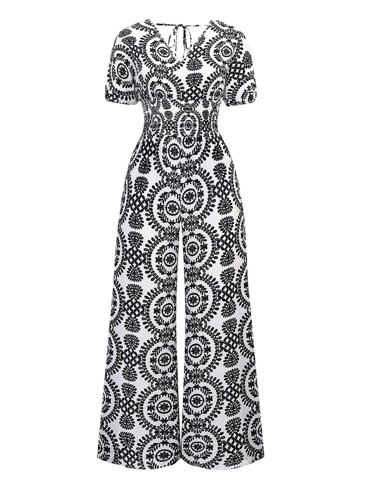 1970s V-Neck Boho Puff Sleeve Wide-Leg Jumpsuit sold by Retro Stage product image thumbnail 2